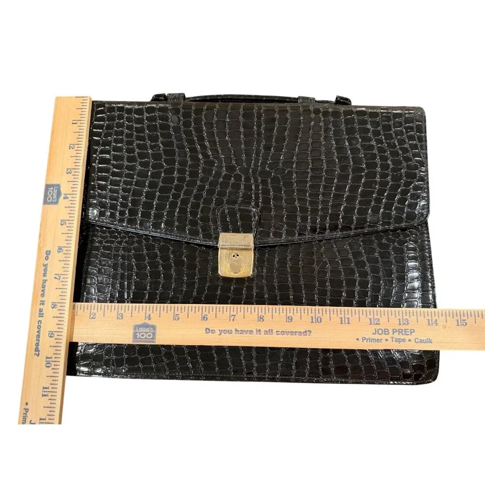 Vintage Salisbury Black Croc‎ Embossed Leather Briefcase Locking Portfolio